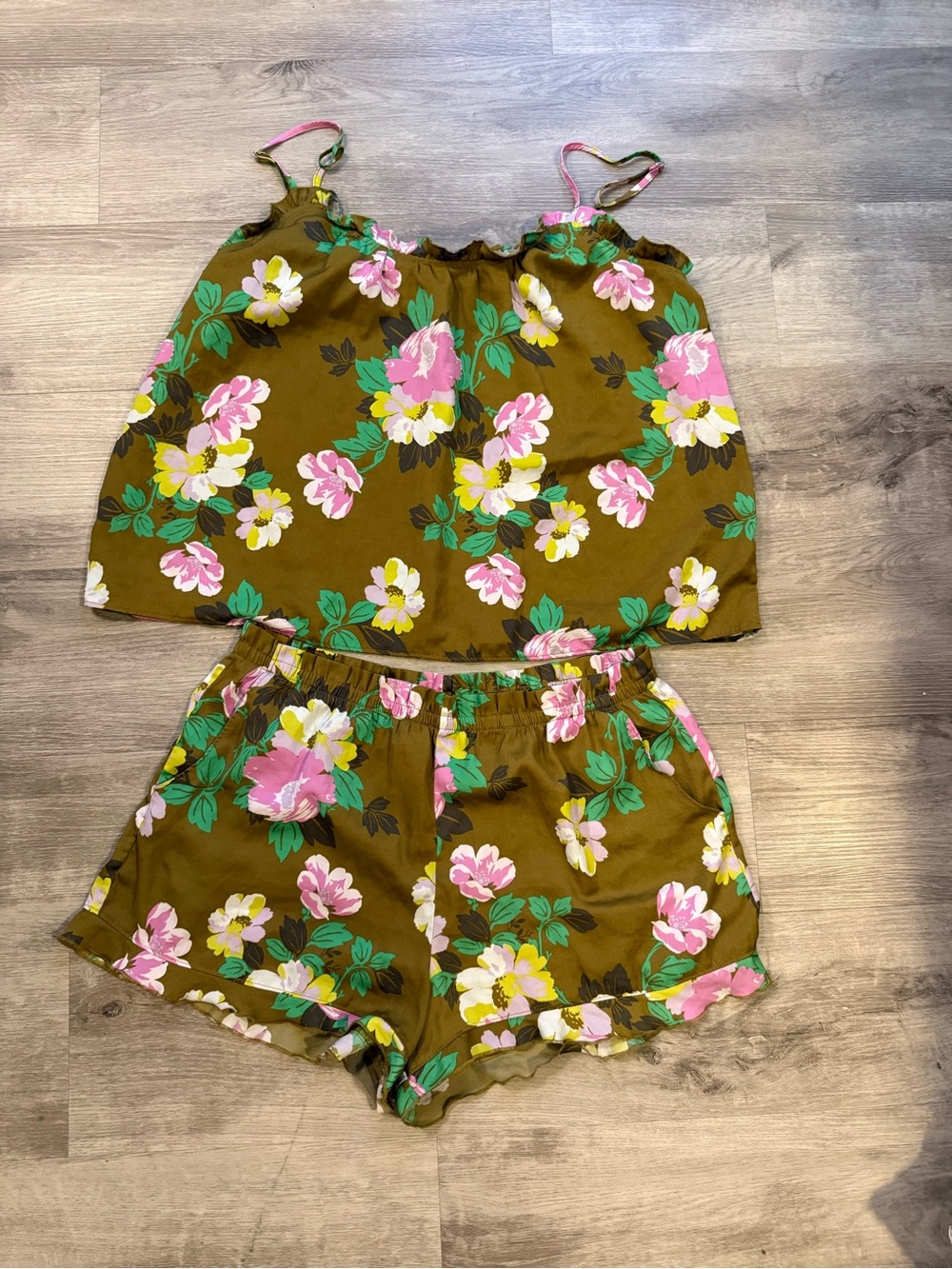 aerie Olive Floral Cami & Shorts Set - Pink, Yellow, Green